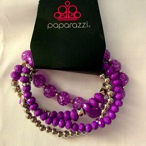 NWOT Paparazzi Purple & Silver Beaded Bracelet Set